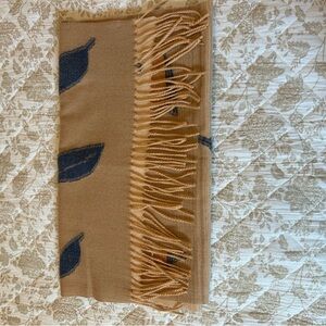 Tan and Blue Leaf Pattern Scarf